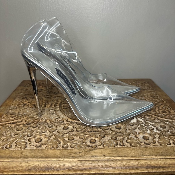 Jessica Rich Fancy Stiletto Clear/Silver Heels Sz 8 (39) - Picture 2 of 7